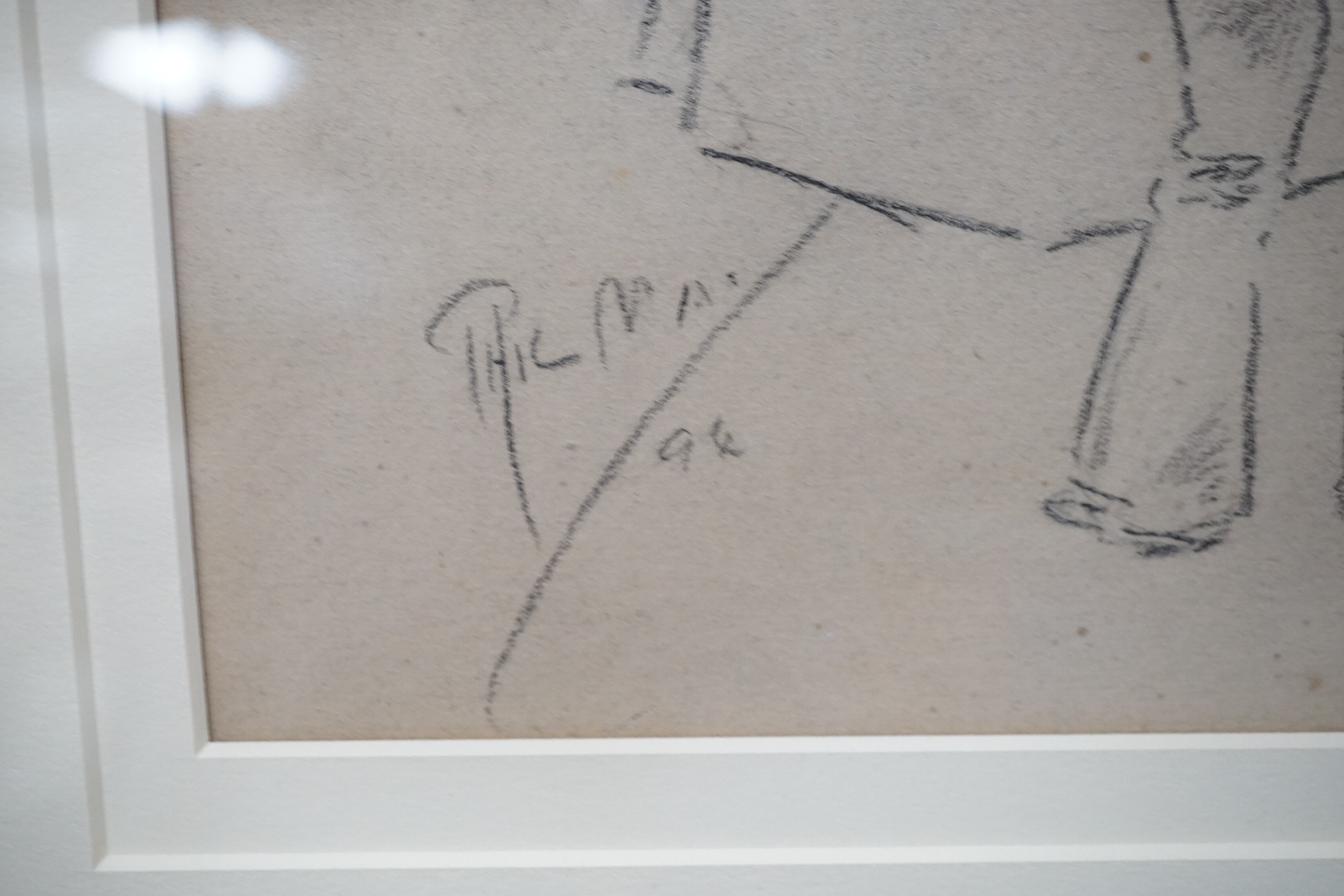 Phil May (1864-1903), four monochrome ink and charcoal figural cartoons and caricatures to include ‘Garn’, each is signed, some with inscriptions, largest 36 x 25cm. Condition - fair